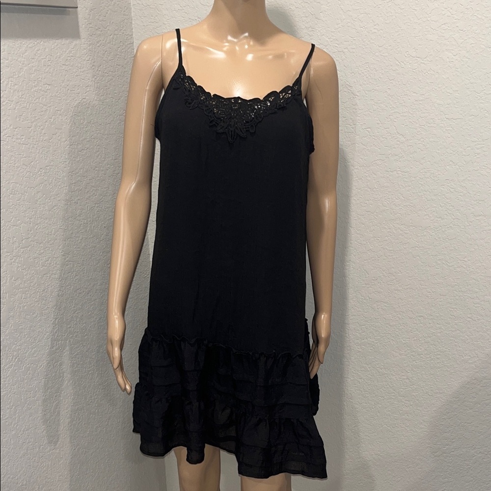 NWT Exist Black Lace-Trim ruffled Midi lined Slip Dress